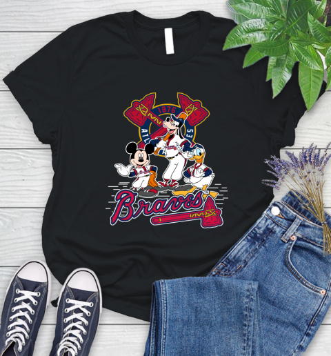 MLB Atlanta Braves Mickey Mouse Donald Duck Goofy Baseball T Shirt Women's T-Shirt