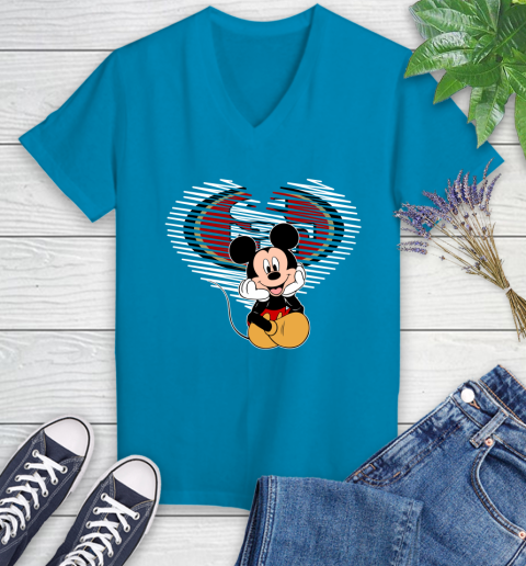 NFL San Francisco 49ers The Heart Mickey Mouse Disney Football T Shirt_000 Women's V-Neck T-Shirt 7