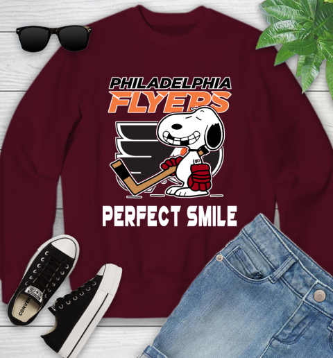 NHL Philadelphia Flyers Snoopy Perfect Smile The Peanuts Movie Hockey T Shirt Youth Sweatshirt 4