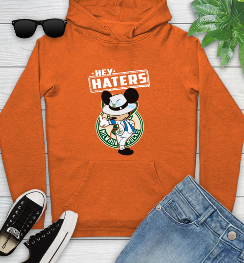 NBA Hey Haters Mickey Basketball Sports Milwaukee Bucks Youth Hoodie 4