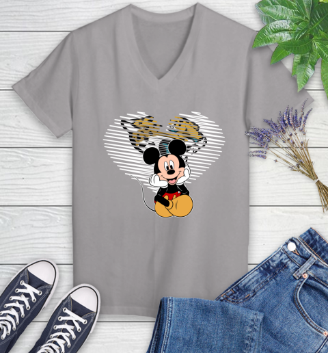 NFL Jacksonville Jaguars The Heart Mickey Mouse Disney Football T Shirt_000 Women's V-Neck T-Shirt 4