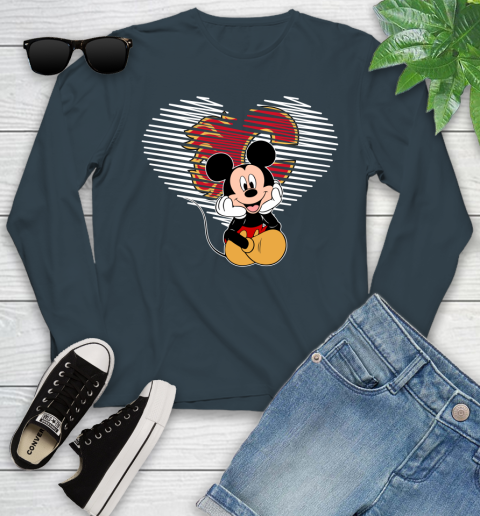 NHL Calgary Flames The Heart Mickey Mouse Disney Hockey Youth Long Sleeve 9