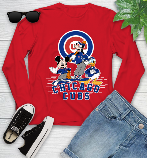 MLB Chicago Cubs Mickey Mouse Donald Duck Goofy Baseball T Shirt Youth Long Sleeve 11