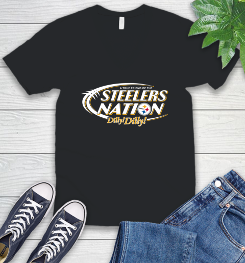 NFL A True Friend Of The Pittsburgh Steelers Dilly Dilly Football Sports V-Neck T-Shirt