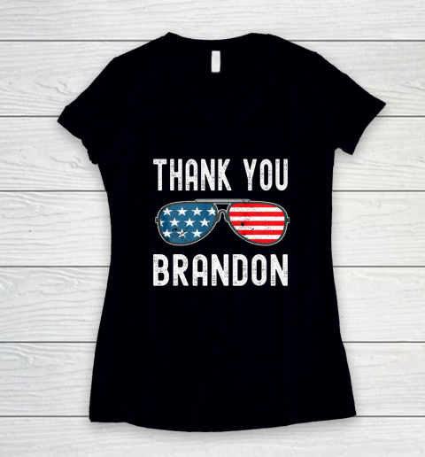 Thank You Brandon Sunglasses American US Flag Women's V-Neck T-Shirt