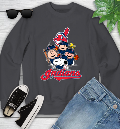 MLB Cleveland Indians Snoopy Charlie Brown Woodstock The Peanuts Movie Baseball T Shirt_000 Youth Sweatshirt 5
