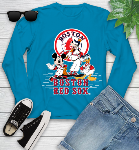 MLB Boston Red Sox Mickey Mouse Donald Duck Goofy Baseball T Shirt Youth Long Sleeve 8