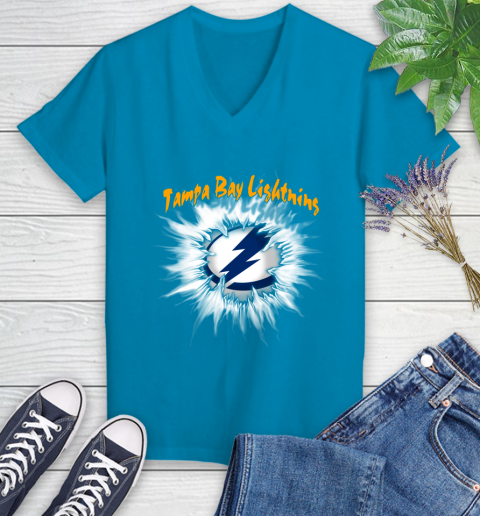 Tampa Bay Lightning NHL Hockey Adoring Fan Rip Sports Women's V-Neck T-Shirt 7