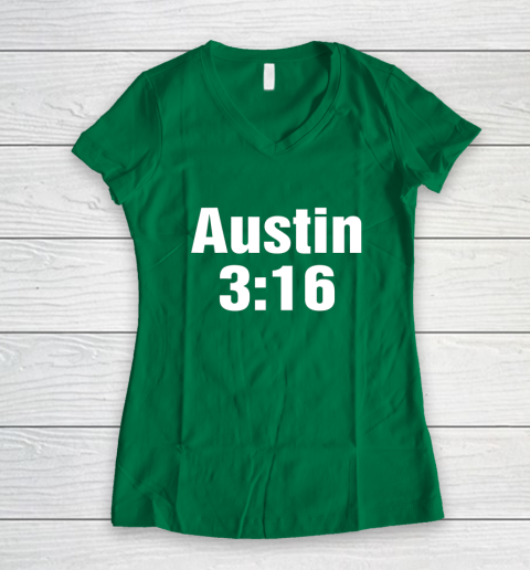 Austin 3 16 Shirt Stone Cold Steve Austin WWE (Print on font and back) Women's V-Neck T-Shirt 3