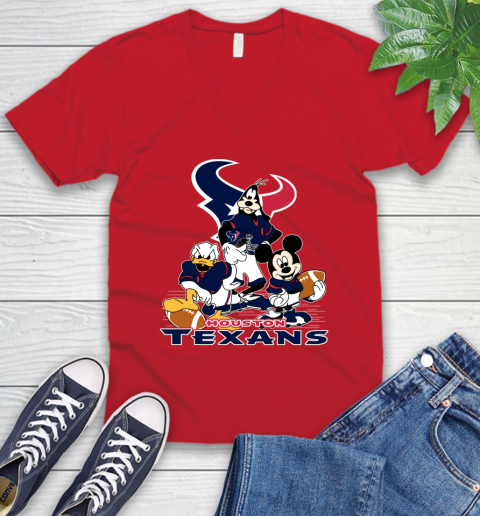 NFL Houston Texans Mickey Mouse Donald Duck Goofy Football Shirt V-Neck T-Shirt 6
