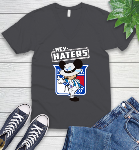 NHL Hey Haters Mickey Hockey Sports New York Rangers V-Neck T-Shirt 4