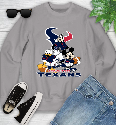 NFL Houston Texans Mickey Mouse Donald Duck Goofy Football Shirt Youth Sweatshirt 3