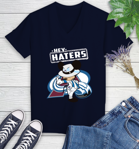 NHL Hey Haters Mickey Hockey Sports Colorado Avalanche Women's V-Neck T-Shirt 2
