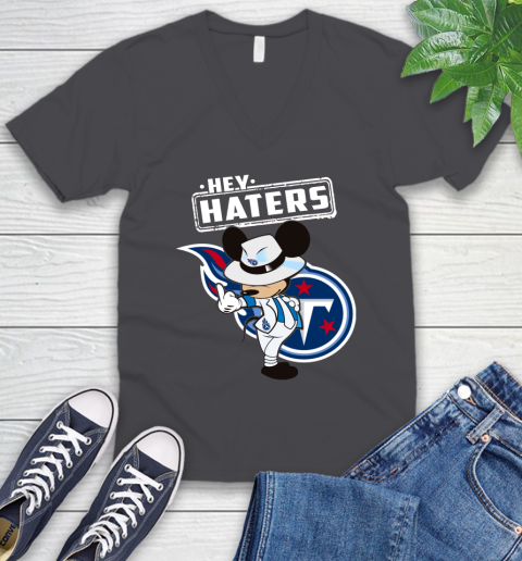 NFL Hey Haters Mickey Football Sports Tennessee Titans V-Neck T-Shirt 4