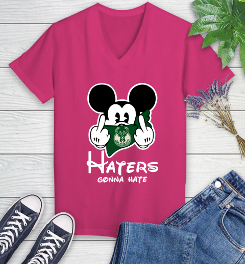 NBA Milwaukee Bucks Haters Gonna Hate Mickey Mouse Disney Basketball T Shirt Women's V-Neck T-Shirt 9
