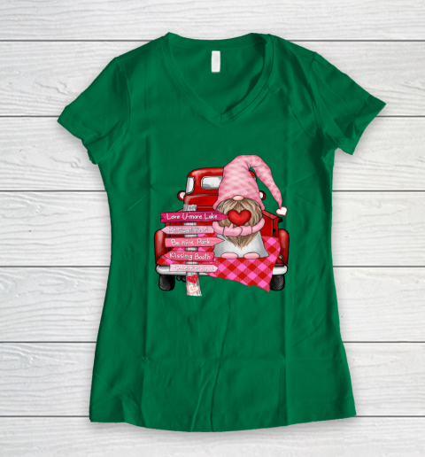 Valentine Vintage Red Truck Gnomes You And Me Valentines Day Women's V-Neck T-Shirt 10