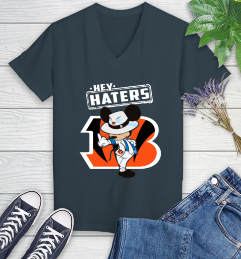 NFL Hey Haters Mickey Football Sports Cincinnati Bengals Women's V-Neck T-Shirt 8