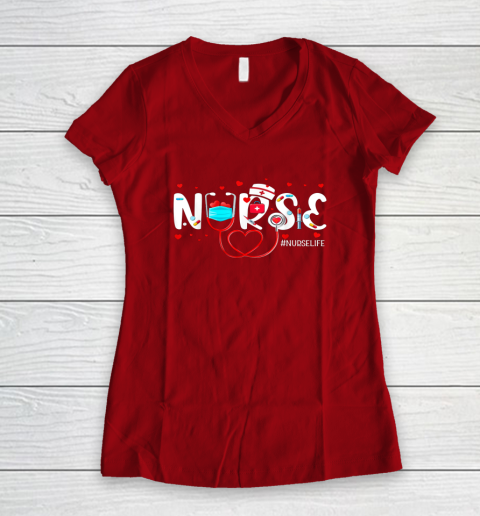 Nurse Cute Valentine's Day Valentine Heart Nurse Stethoscope Women's V-Neck T-Shirt 6