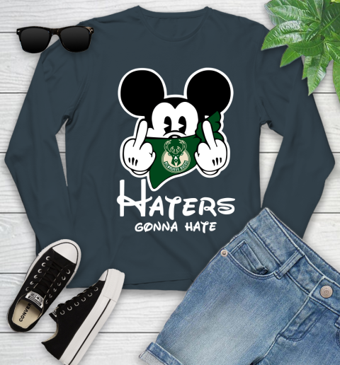 NBA Milwaukee Bucks Haters Gonna Hate Mickey Mouse Disney Basketball T Shirt Youth Long Sleeve 9
