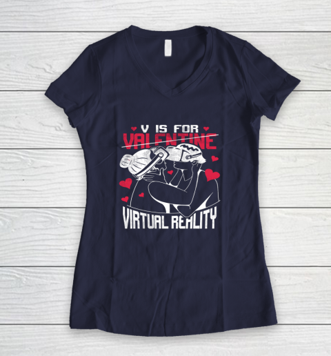 V Is For Virtual Reality Funny Valentine Couples Lovers Kiss Women's V-Neck T-Shirt 7