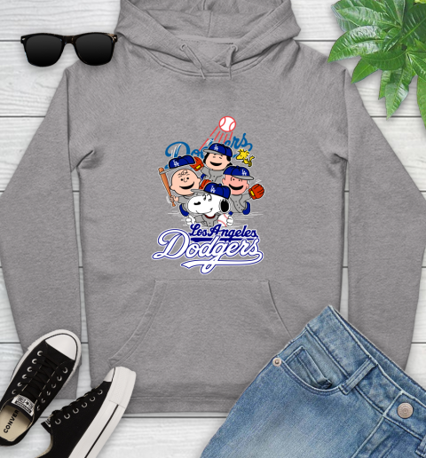 MLB Los Angeles Dodgers Snoopy Charlie Brown Woodstock The Peanuts Movie Baseball T Shirt_000 Youth Hoodie 6