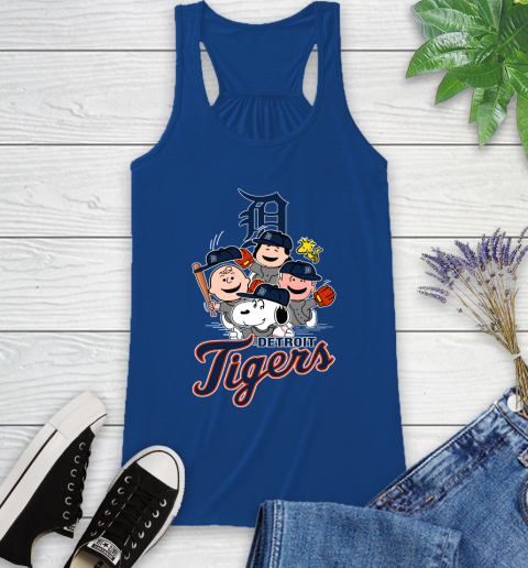 MLB Detroit Tigers Snoopy Charlie Brown Woodstock The Peanuts Movie Baseball T Shirt Racerback Tank 8