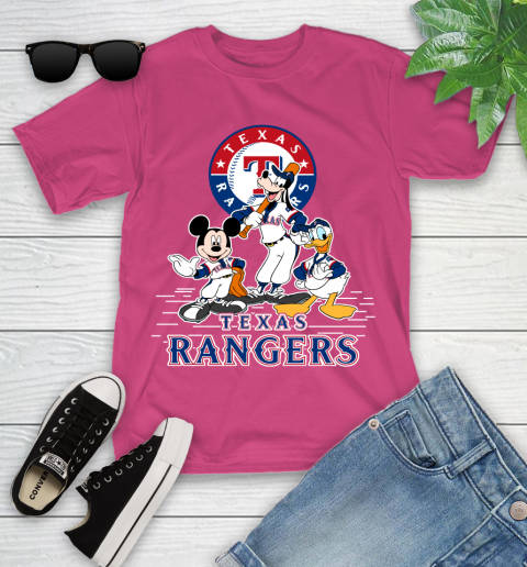 MLB Texas Rangers Mickey Mouse Donald Duck Goofy Baseball T Shirt Youth T-Shirt 11