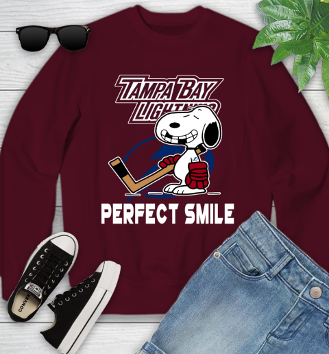 NHL Tampa Bay Lightning Snoopy Perfect Smile The Peanuts Movie Hockey T Shirt Youth Sweatshirt 4