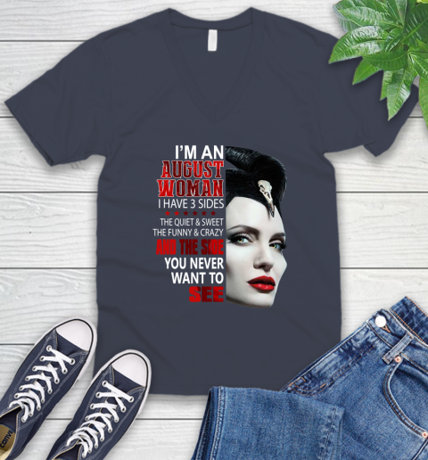 Maleficent I'm an august woman i have 3 side shirt V-Neck T-Shirt 8