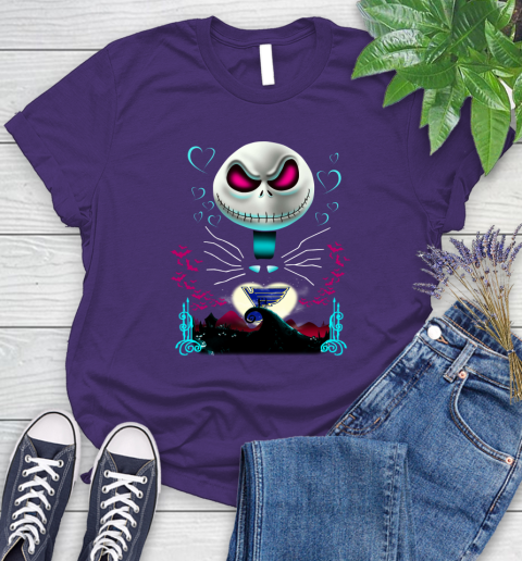 NHL St.Louis Blues Jack Skellington Sally The Nightmare Before Christmas Hockey Women's T-Shirt 4