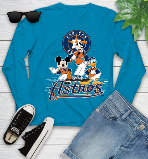 MLB Houston Astros Mickey Mouse Donald Duck Goofy Baseball T Shirt Youth Long Sleeve 8
