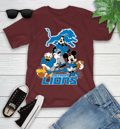 NFL Detroit Lions Mickey Mouse Donald Duck Goofy Football Shirt Youth T-Shirt 14