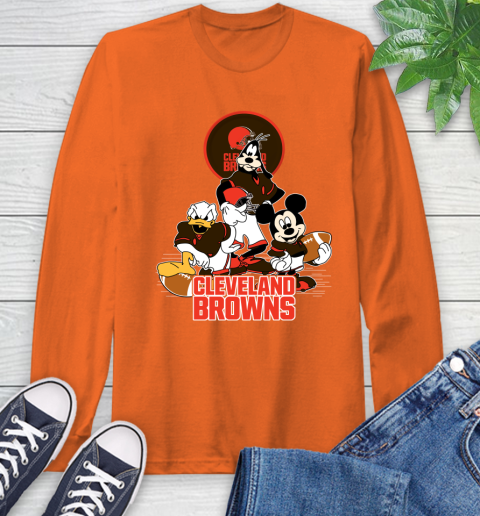 NFL Cleveland Browns Mickey Mouse Donald Duck Goofy Football Shirt Long Sleeve T-Shirt 4