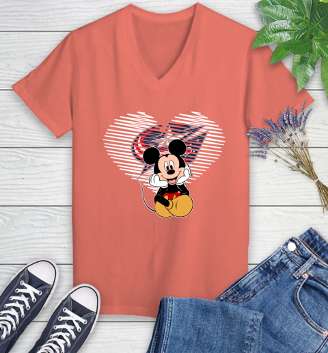NHL Columbus Blue Jackets Carolina Hurricanes The Heart Mickey Mouse Disney Hockey Women's V-Neck T-Shirt 6