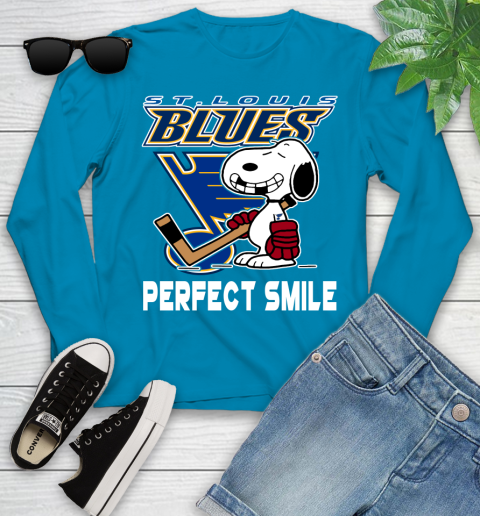 NHL St.Louis Blues Snoopy Perfect Smile The Peanuts Movie Hockey T Shirt Youth Long Sleeve 8