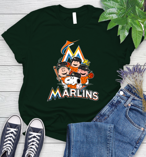 MLB Miami Marlins Snoopy Charlie Brown Woodstock The Peanuts Movie Baseball T Shirt Women's T-Shirt 6