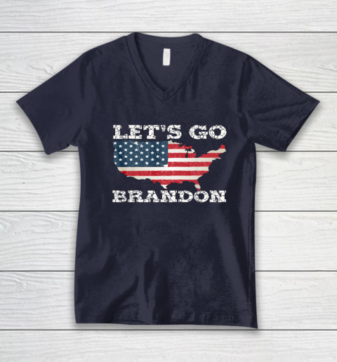 Let's Go Brandon Joe Biden Chant Impeach Biden USA Flag FJB V-Neck T-Shirt 2