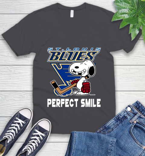 NHL St.Louis Blues Snoopy Perfect Smile The Peanuts Movie Hockey T Shirt V-Neck T-Shirt 4