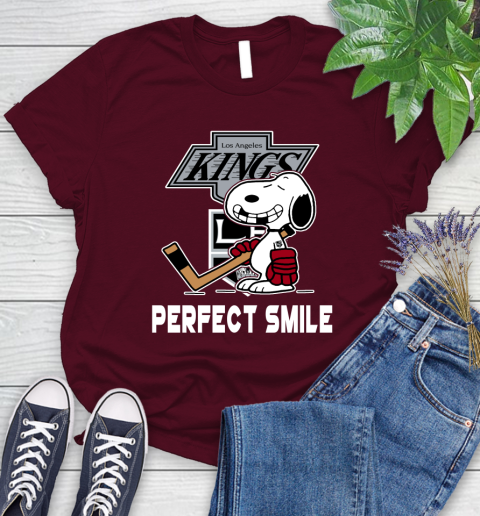 NHL Los Angeles Kings Snoopy Perfect Smile The Peanuts Movie Hockey T Shirt Women's T-Shirt 7