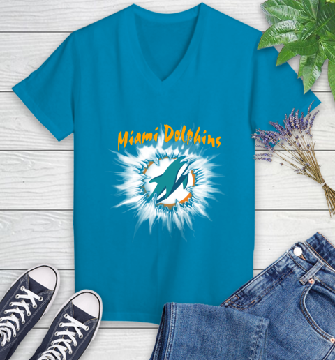 Miami Dolphins NFL Football Adoring Fan Rip Sports Women's V-Neck T-Shirt 7