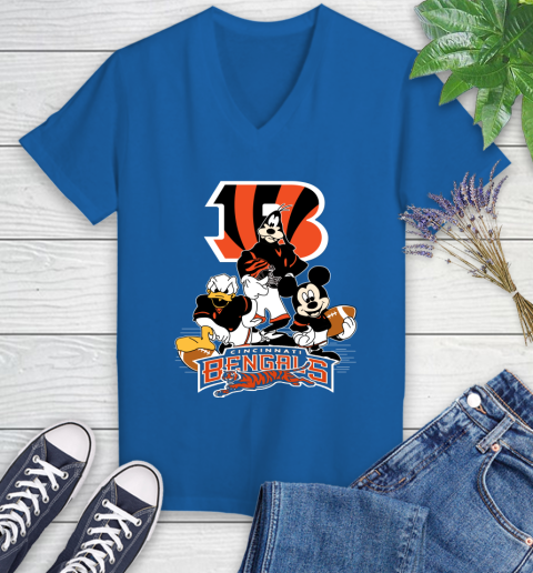NFL Cincinnati Bengals Mickey Mouse Donald Duck Goofy Football Shirt Women's V-Neck T-Shirt 10