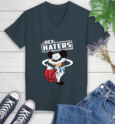 NBA Hey Haters Mickey Basketball Sports Miami Heat Women's V-Neck T-Shirt 8