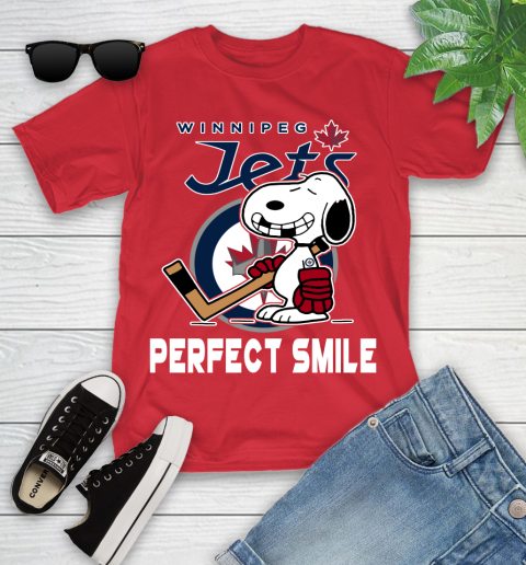 NHL Winnipeg Jets Snoopy Perfect Smile The Peanuts Movie Hockey T Shirt Youth T-Shirt 13