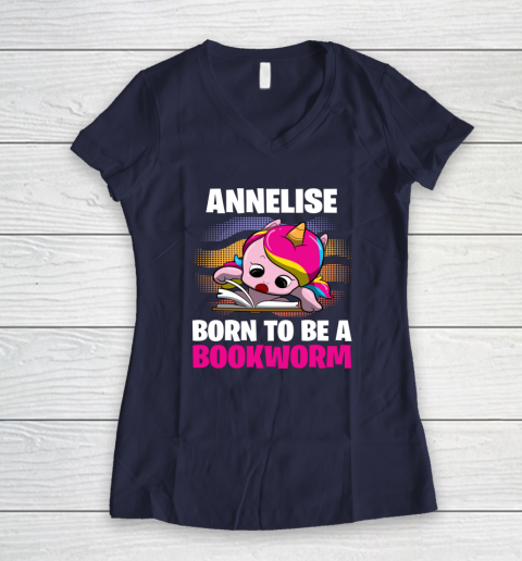 Annelise Born To Be A Bookworm Unicorn Women's V-Neck T-Shirt 14