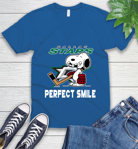 NHL Dallas Stars Snoopy Perfect Smile The Peanuts Movie Hockey T Shirt V-Neck T-Shirt 5