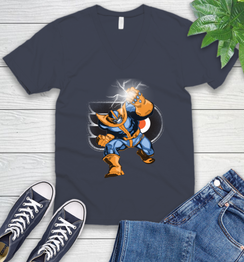 Philadelphia Flyers NHL Hockey Thanos Avengers Infinity War Marvel V-Neck T-Shirt 8