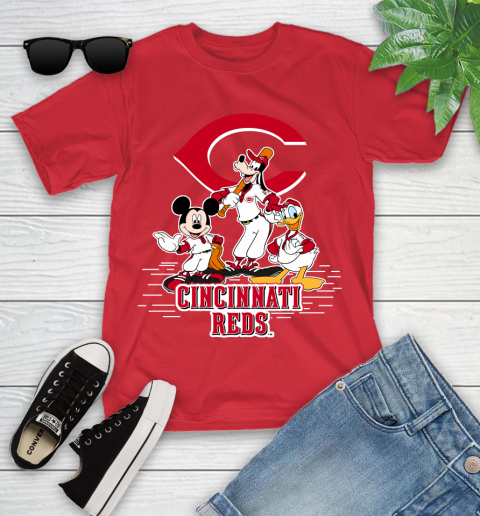 MLB Cincinnati Reds Mickey Mouse Donald Duck Goofy Baseball T Shirt Youth T-Shirt 13