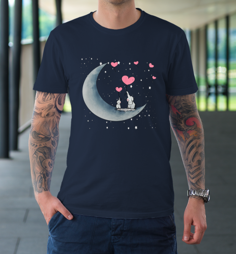 Heart Balloon Elephant Vintage Valentine Mom Crescent Moon T-Shirt 2