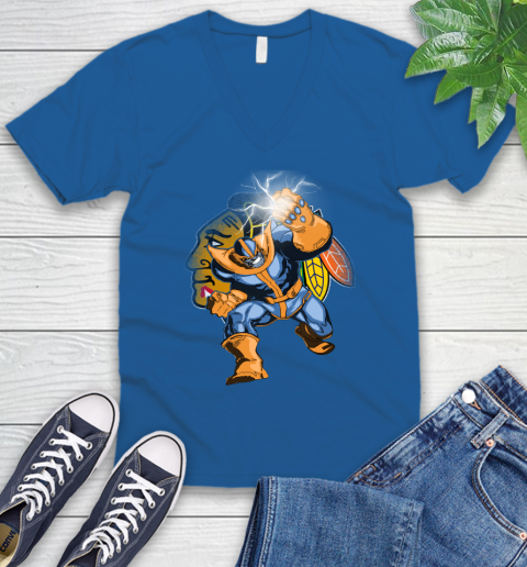 Chicago Blackhawks NHL Hockey Thanos Avengers Infinity War Marvel V-Neck T-Shirt 5