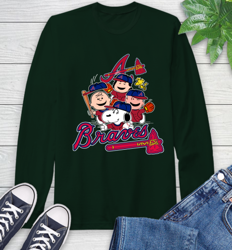 MLB Atlanta Braves Snoopy Charlie Brown Woodstock The Peanuts Movie Baseball T Shirt Long Sleeve T-Shirt 7